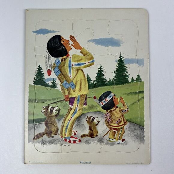 PLAYSKOOL Native American VTG 50s Puzzle Lot Indian  80-6A 6B USA Golden Press - Picture 8 of 10